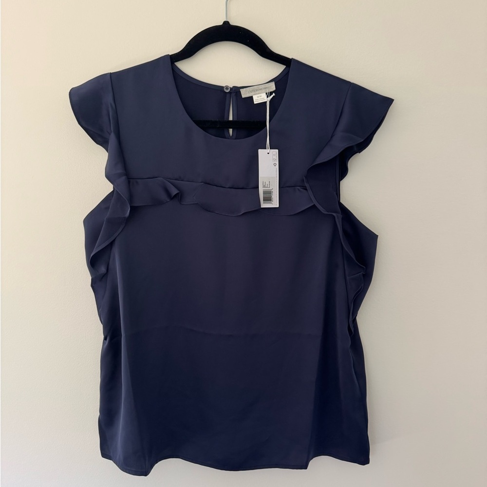 Outerknown Midnight Blue Ruffle Blouse -Recycled Poly